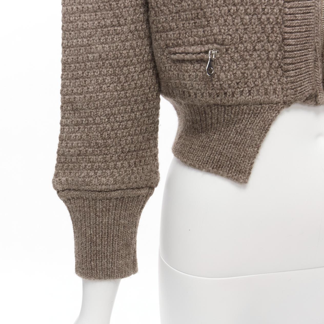 CHLOE 100% wool brown zip front 4 pocket cropped cardigan jacket FR38 M 5