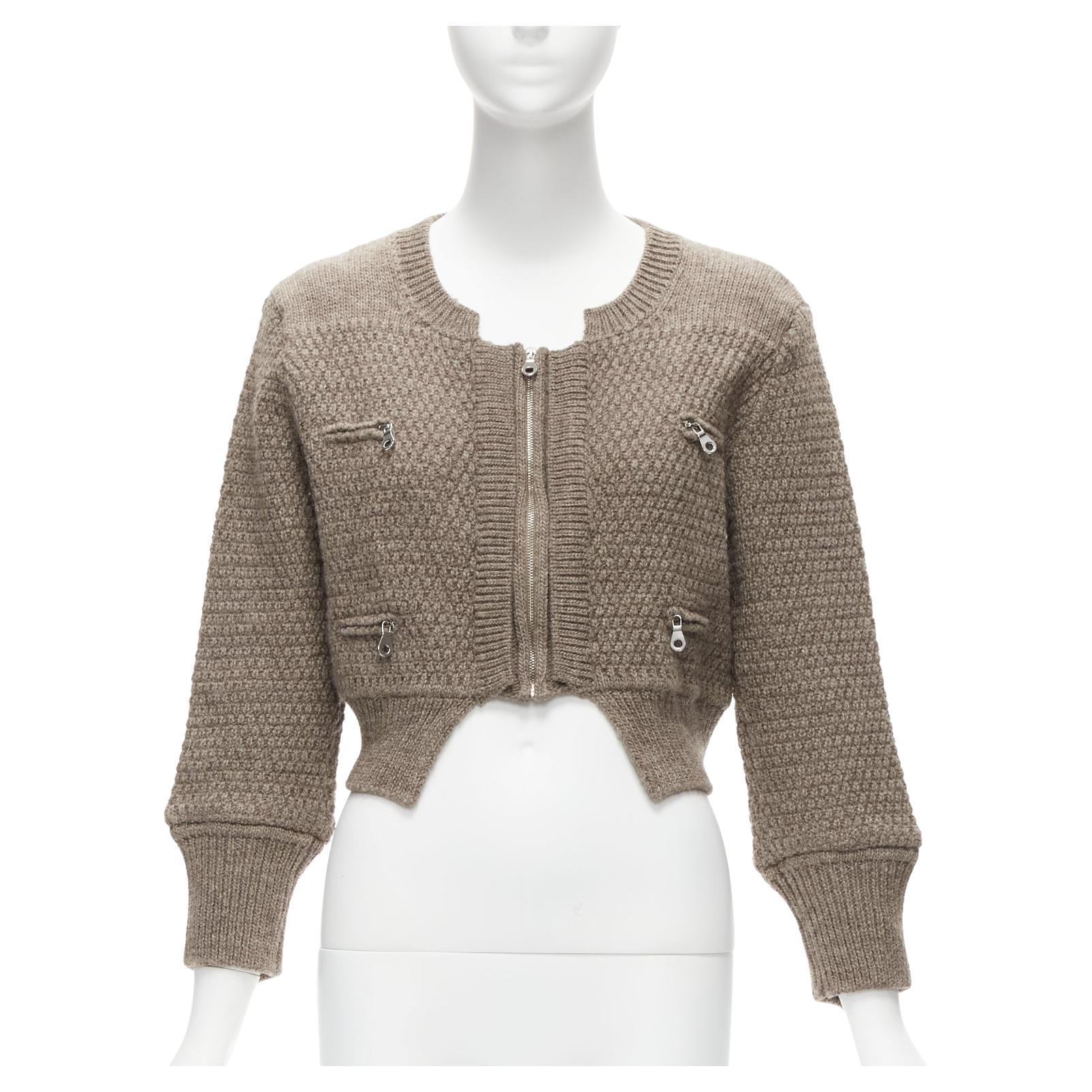 CHLOE 100% wool brown zip front 4 pocket cropped cardigan jacket FR38 M