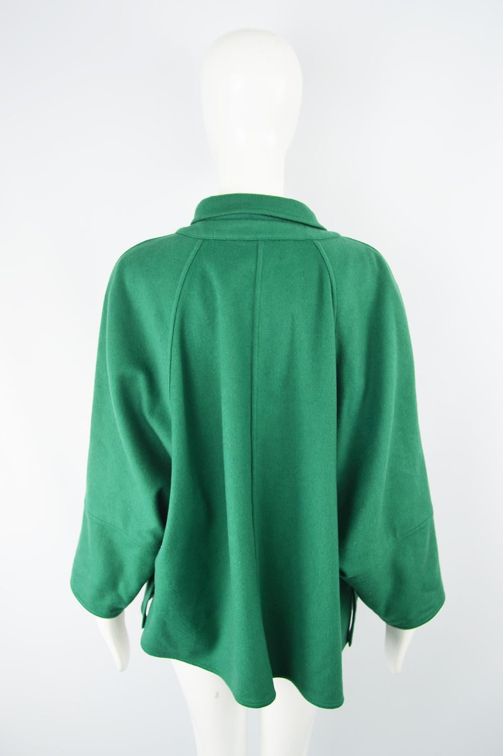 Women's Chloe 1980s Ad Campaign Green Wool High Neck Batwing Sleeve Swagger Coat
