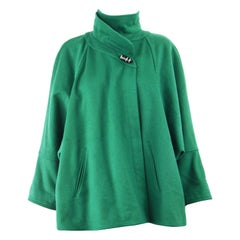 Chloe 1980s Ad Campaign Green Wool High Neck Batwing Sleeve Swagger Coat