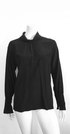 Chloe 1980s Black Silk Long Sleeve Blouse Size Large.