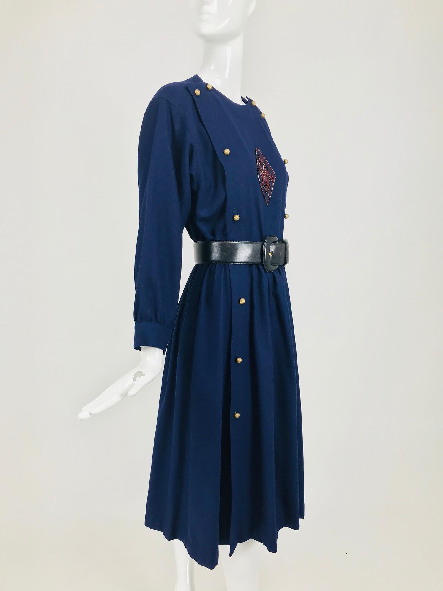 Chloe 1981 Karl Lagerfeld Blue Embroidered Button Front Dress Documented 7