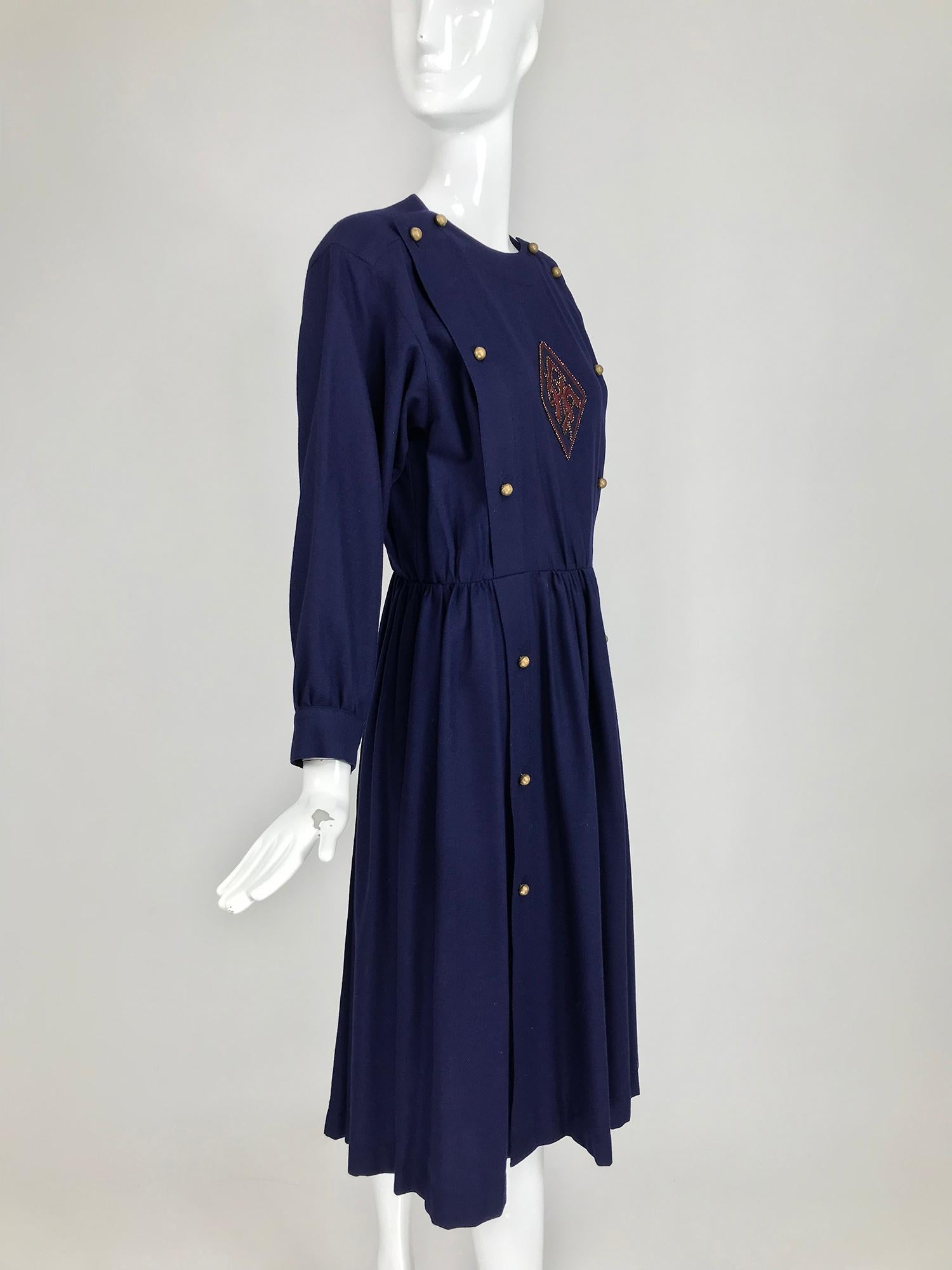 Chloe 1981 Karl Lagerfeld Blue Embroidered Button Front Dress Documented 10