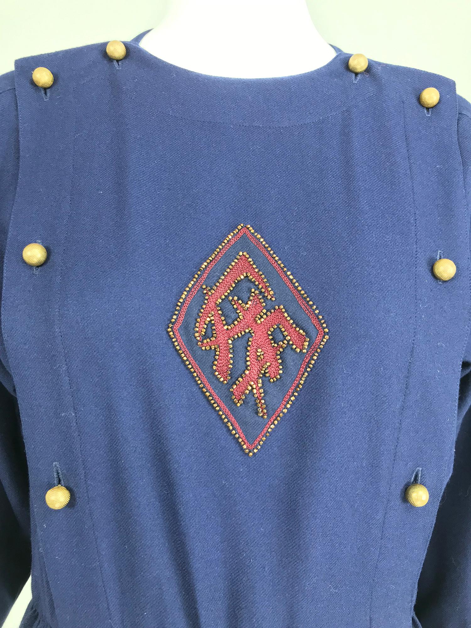 Chloe 1981 Karl Lagerfeld Blue Embroidered Button Front Dress Documented 11