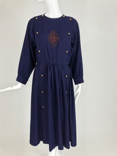 Chloe 1981 Karl Lagerfeld Blue Embroidered Button Front Dress Documented