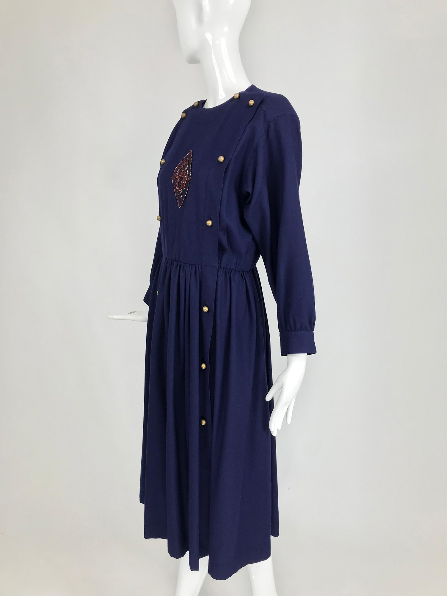 Women's Chloe 1981 Karl Lagerfeld Blue Embroidered Button Front Dress Documented