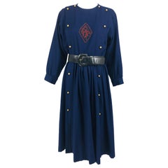 Retro Chloe 1981 Karl Lagerfeld Blue Embroidered Button Front Dress Documented
