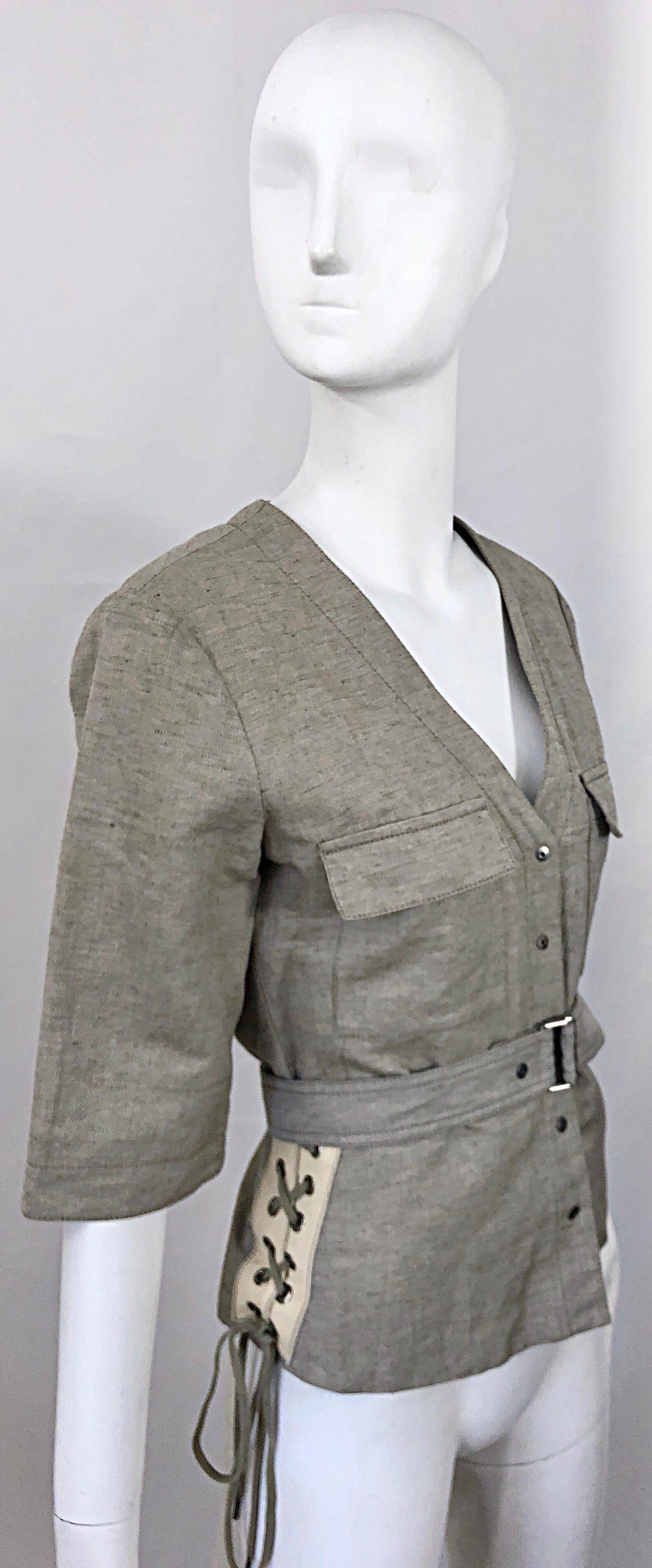 Chloe Años 90 Stella McCartney Chaqueta Safari Beige Caqui Lino Manga Corta en venta 7