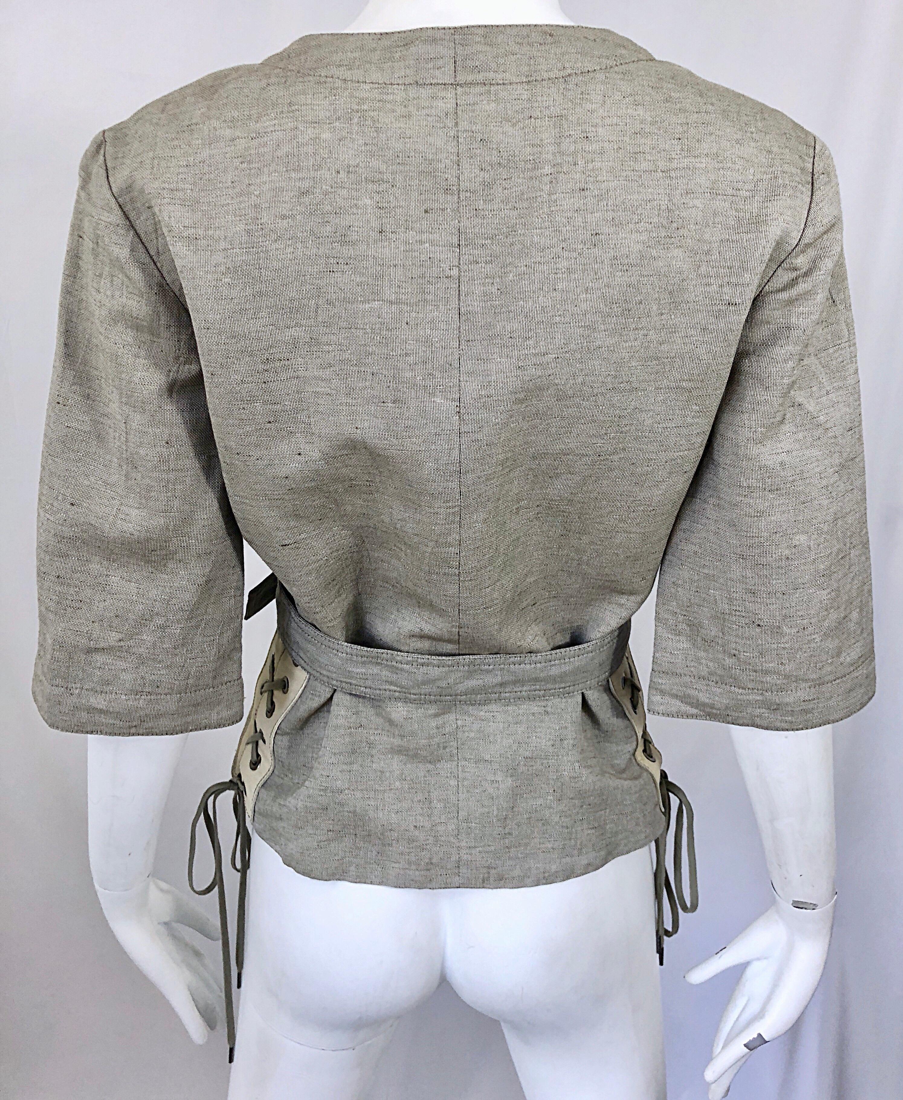 Chloe Años 90 Stella McCartney Chaqueta Safari Beige Caqui Lino Manga Corta en venta 8