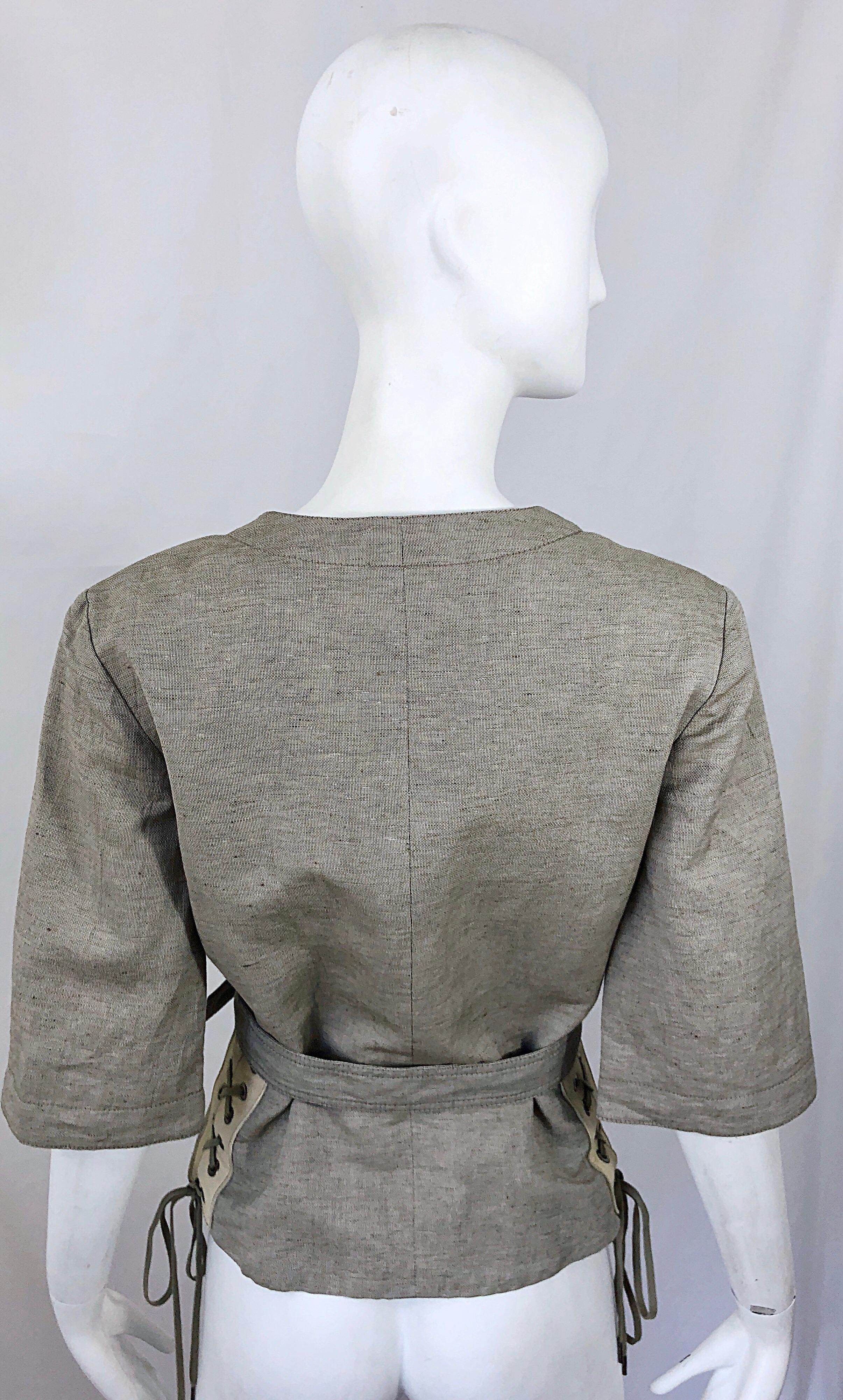 De las mujeres Chloe Años 90 Stella McCartney Chaqueta Safari Beige Caqui Lino Manga Corta en venta