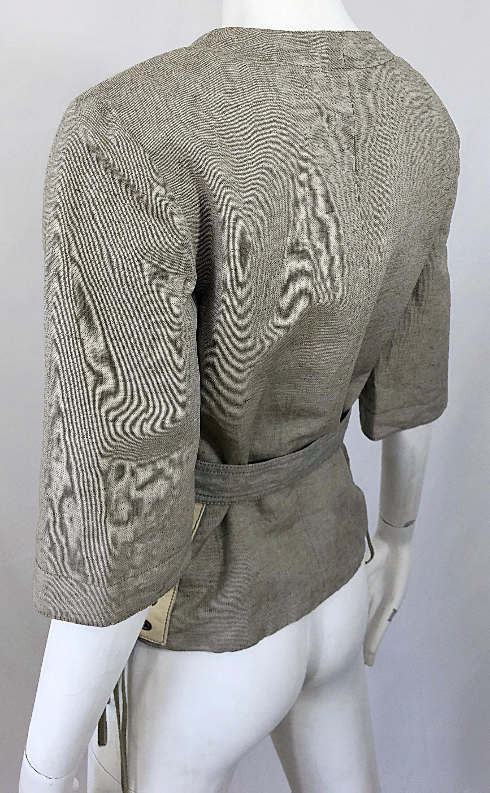 Chloe Años 90 Stella McCartney Chaqueta Safari Beige Caqui Lino Manga Corta en venta 4