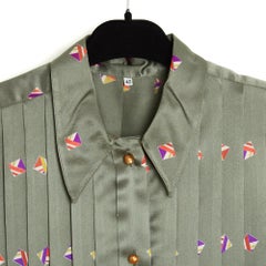 Chloe 1995s Top FR40 Green silk pleated Shirt Blouse UK12 US10 Lagerfeld Chloé