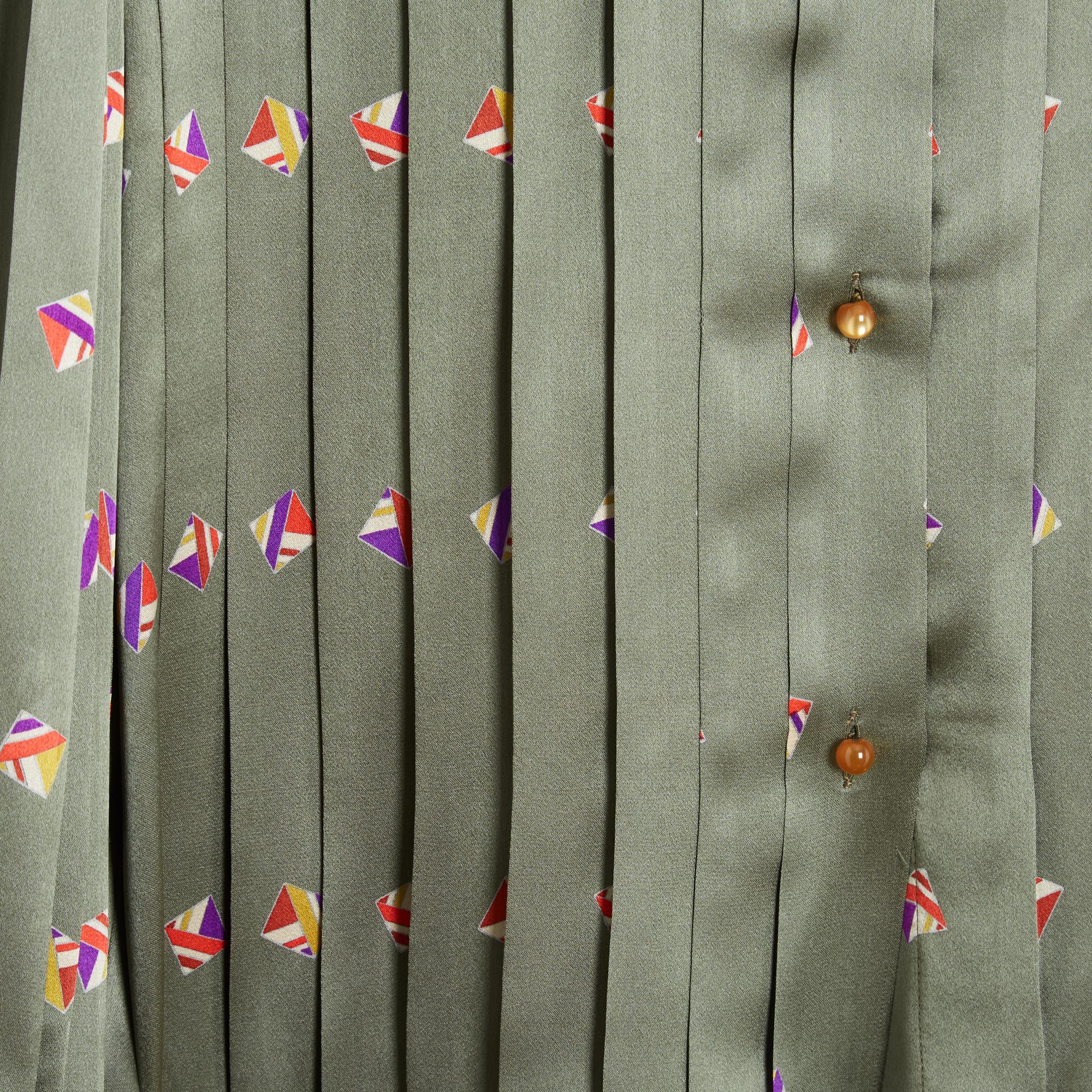 Gray Chloe 1995s Top FR40 Green silk pleated Shirt Blouse UK12 US10 Lagerfeld Chloé For Sale