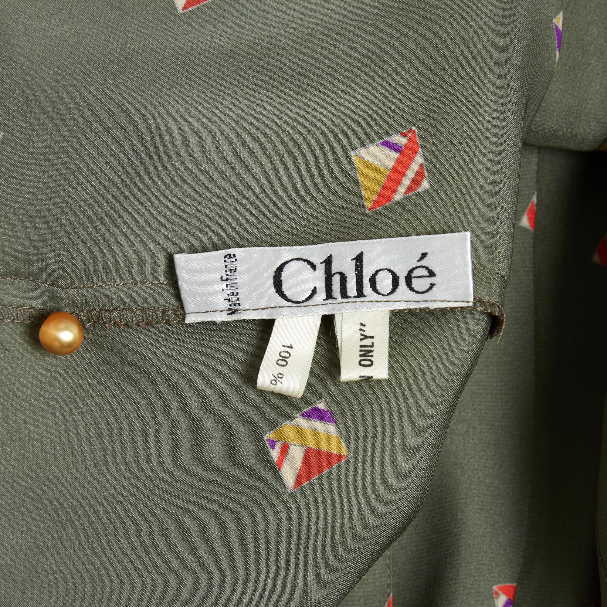 Women's or Men's Chloe 1995s Top FR40 Green silk pleated Shirt Blouse UK12 US10 Lagerfeld Chloé For Sale