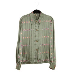 Chloe 1995s Top FR40 Green silk pleated Shirt Blouse UK12 US10 Lagerfeld Chloé