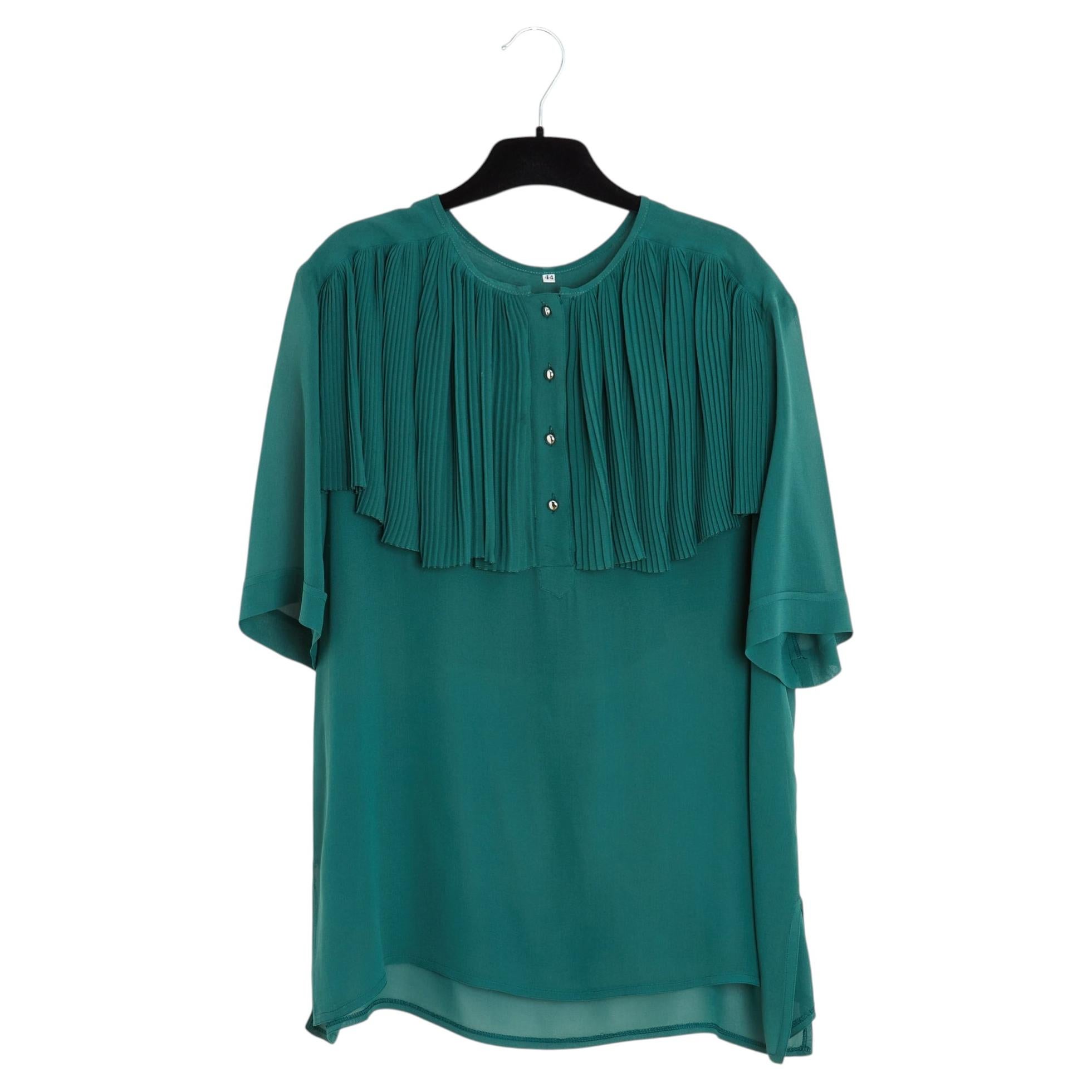 Chloé 1995s Top FR40 Camicetta plissettata in seta verde UK12 US10 Lagerfeld Chloé
