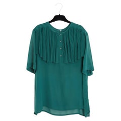 Chloe 1995s Top FR40 Green silk pleated Shirt Blouse UK12 US10 Lagerfeld Chloé