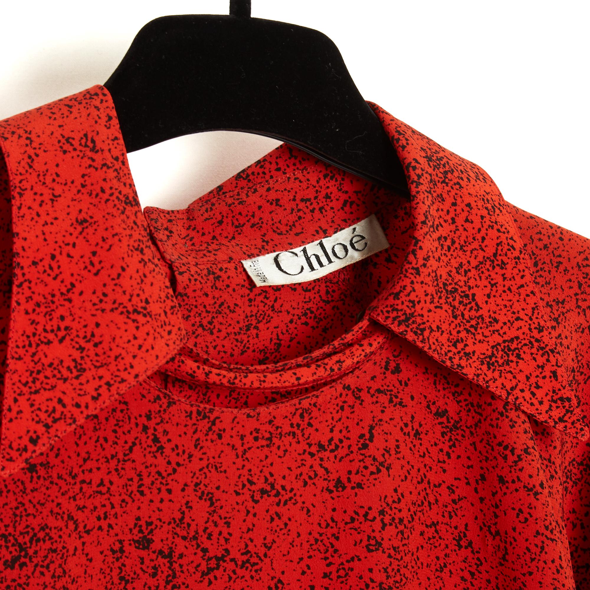 Chloe 1995s Top FR40 Red Black Silk Ascot Knot Blouse UK12 US10 Lagerfeld Chloé For Sale 7