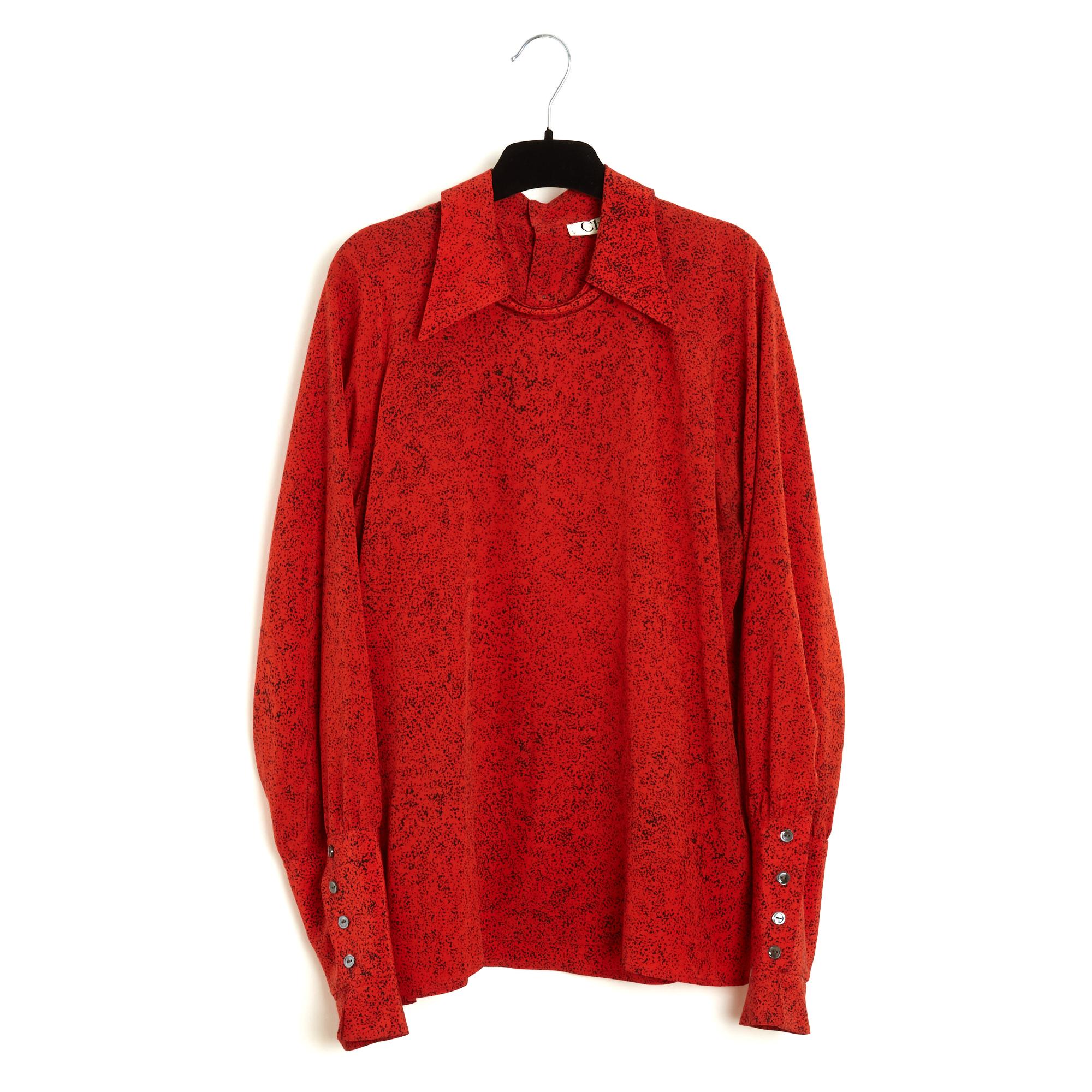 Chloe 1995s Top FR40 Red Black Silk Ascot Knot Blouse UK12 US10 Lagerfeld Chloé For Sale 1