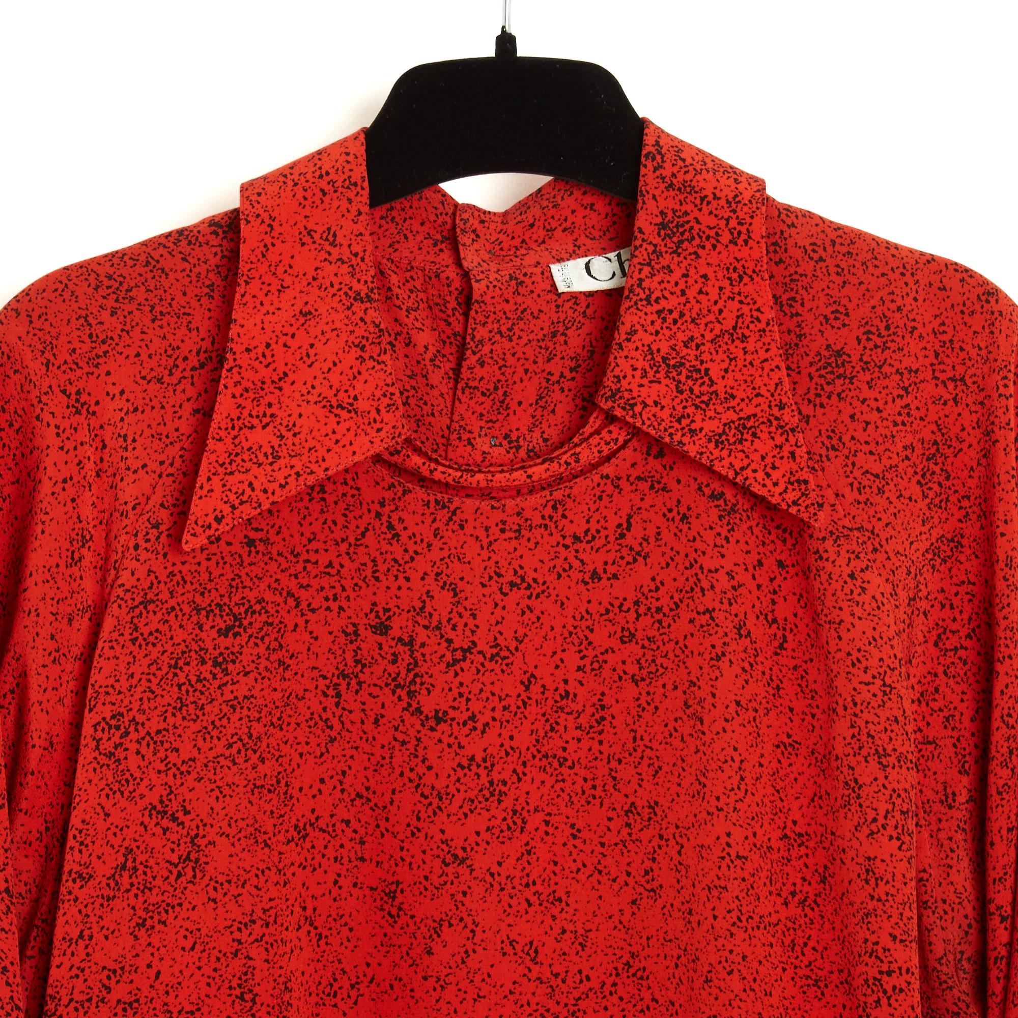 Chloe 1995s Top FR40 Red Black Silk Ascot Knot Blouse UK12 US10 Lagerfeld Chloé For Sale 3