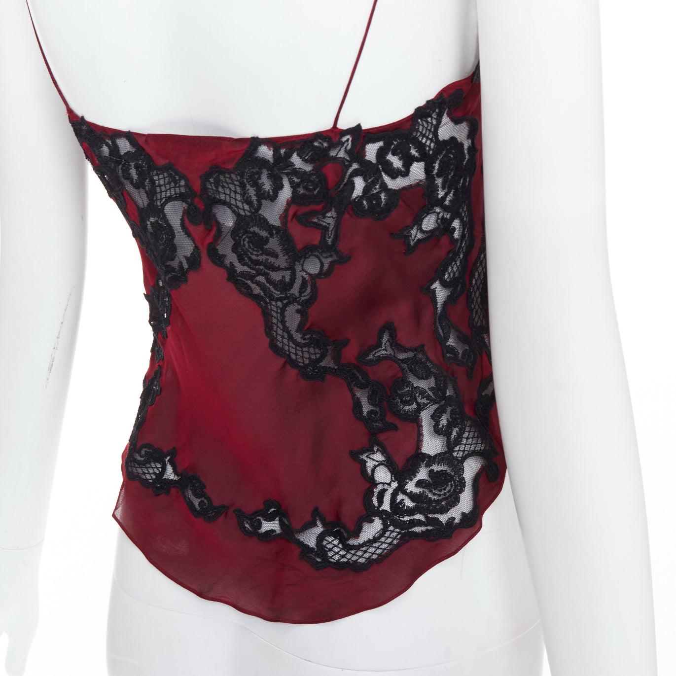 CHLOE 2002 Vintage Phoebe Philo burgunderrote schwarze Camisole aus Seide mit durchsichtiger Spitze FR34 XS im Angebot 2
