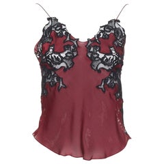 CHLOE 2002 Vintage Phoebe Philo burgundy black silk sheer lace camisole FR34 XS