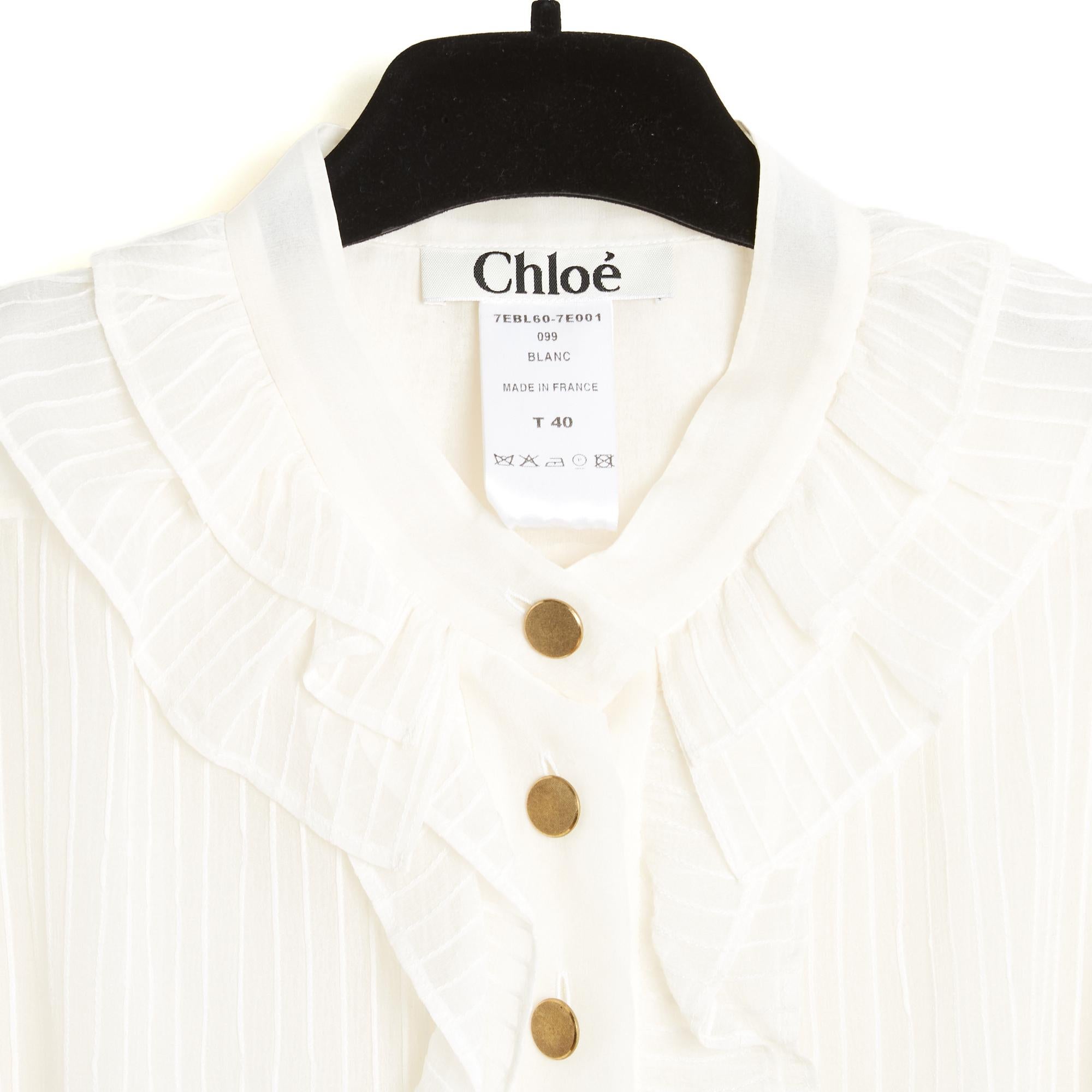  Chloe 2007 Top FR40 Silk Pekin Ruffles Blouse UK12 US8 Chloe Pour femmes 