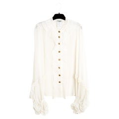Chloé 2007 Top FR40 Camicetta con volant in seta UK12 US8 Chloé