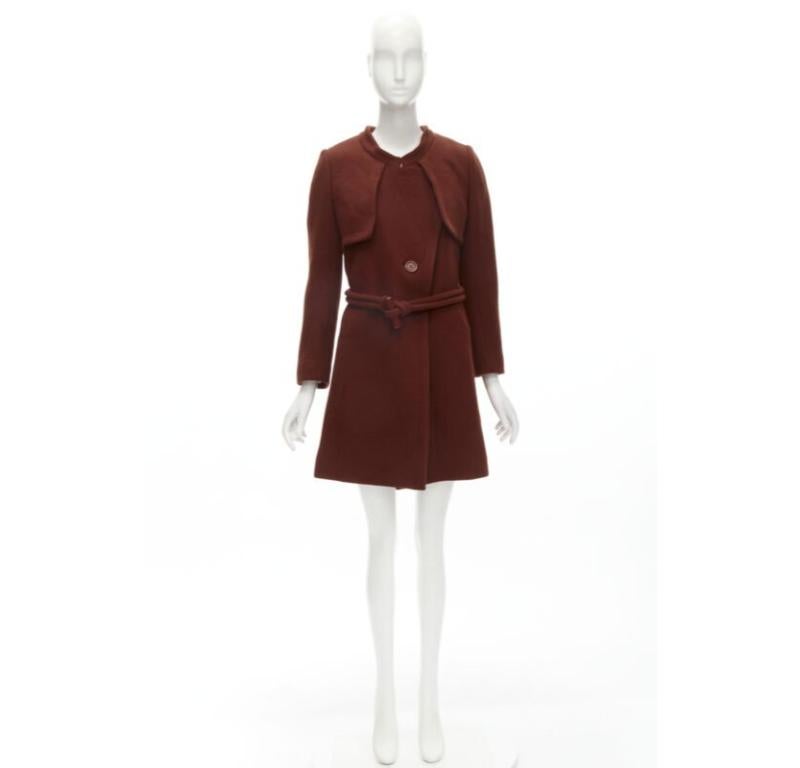 CHLOE 2015 cappotto lungo in lana rosso mattone con cintura ad alamari FR38 M in vendita 5