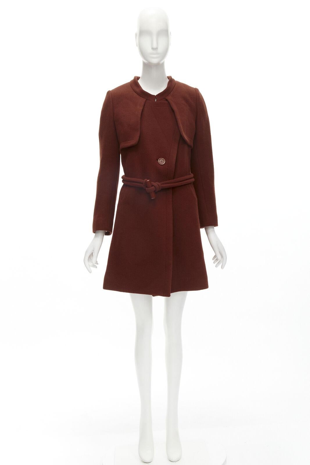 CHLOE 2015 brick red wool toggle belt long coat FR38 M For Sale 6