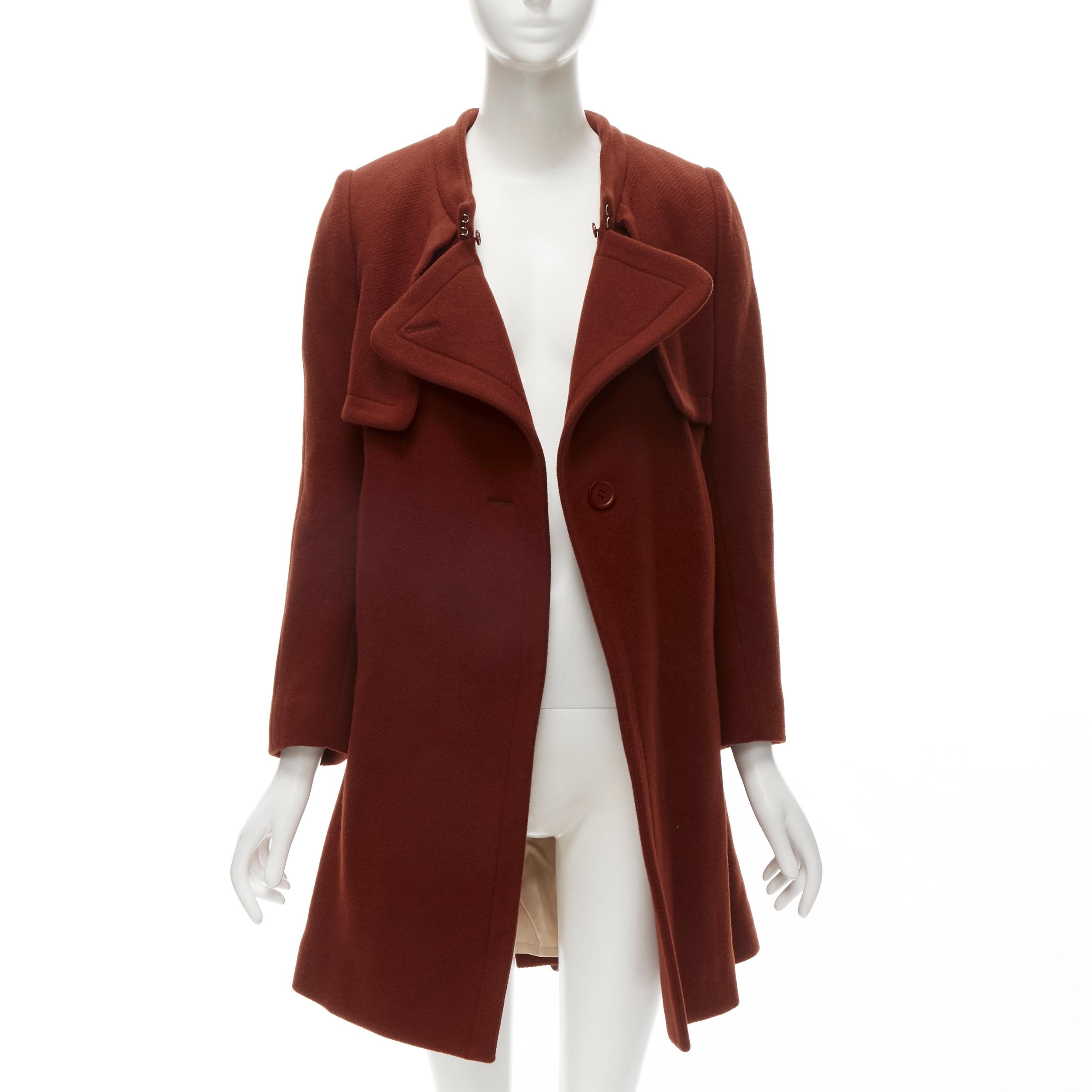 CHLOE 2015 brick red wool toggle belt long coat FR38 M In Excellent Condition In Hong Kong, NT