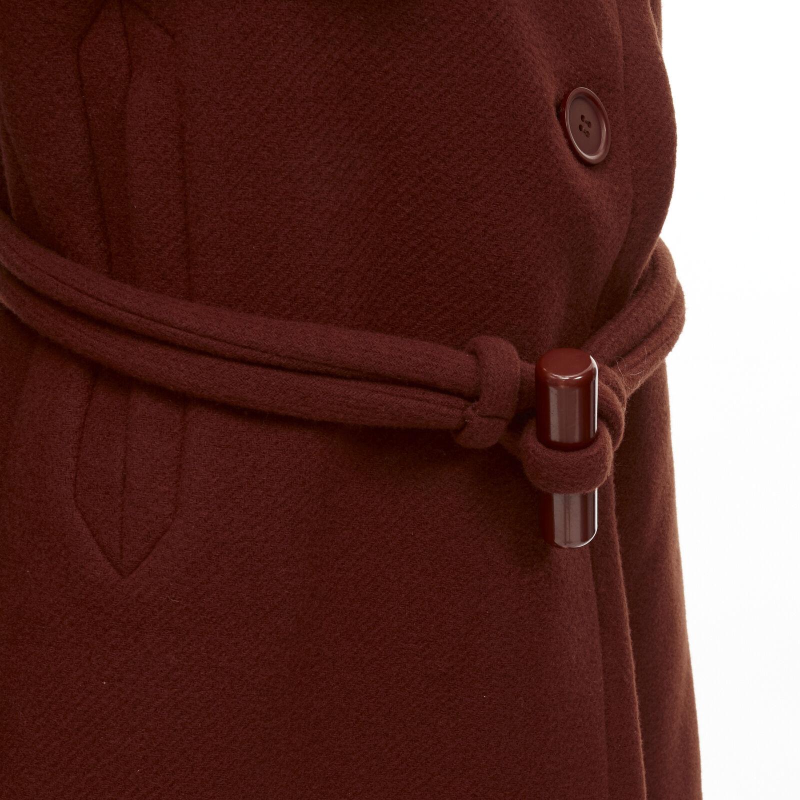 Brown CHLOE 2015 brick red wool toggle belt long coat FR38 M For Sale
