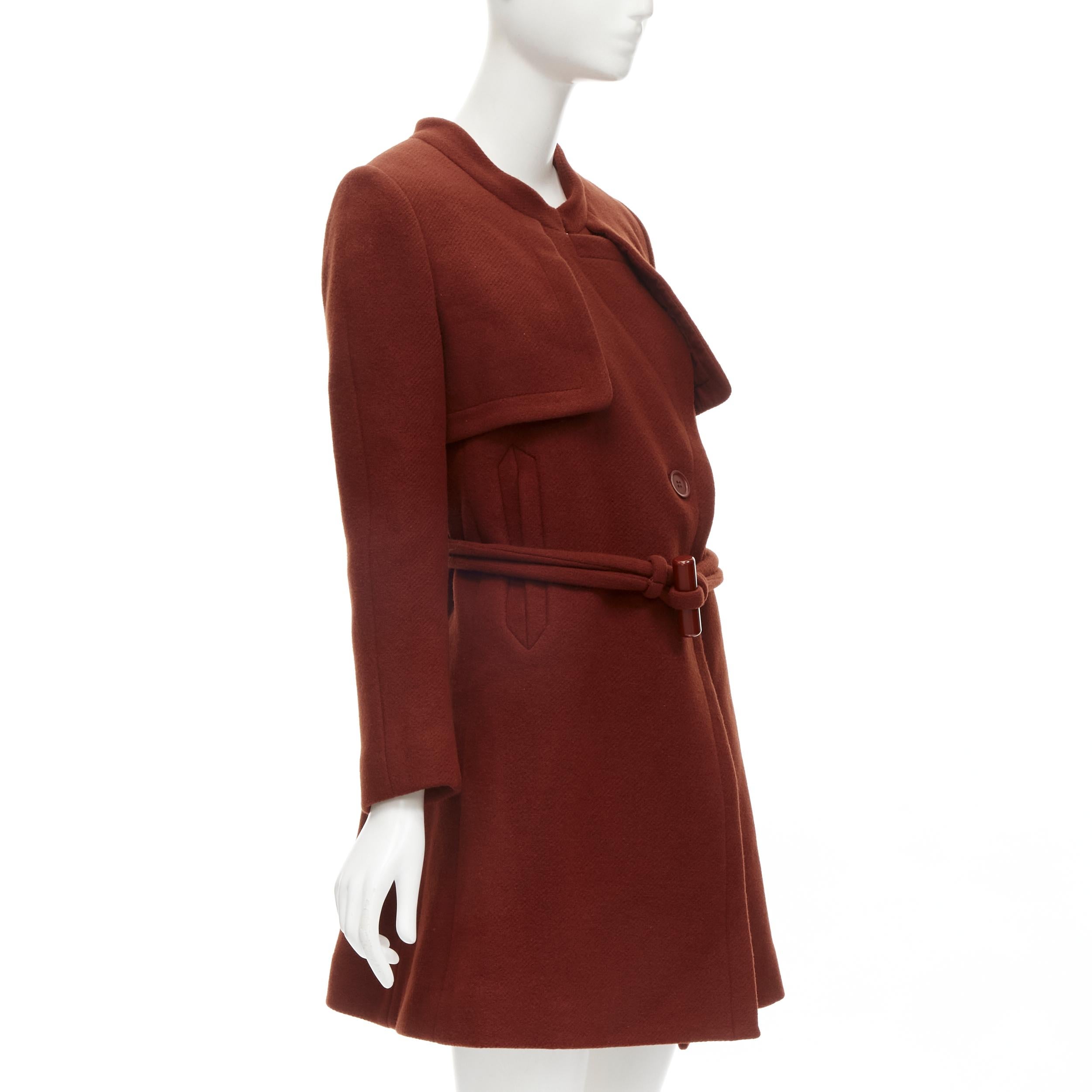 Women's CHLOE 2015 brick red wool toggle belt long coat FR38 M