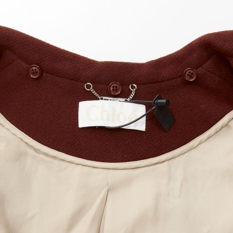 CHLOE 2015 cappotto lungo in lana rosso mattone con cintura ad alamari FR38 M in vendita 4