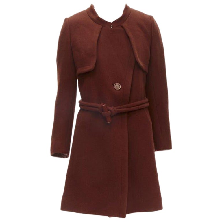 CHLOE 2015 abrigo largo con cinturón de botones de lana rojo ladrillo FR38 M en venta