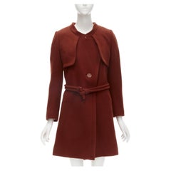 CHLOE 2015 brick red wool toggle belt long coat FR38 M