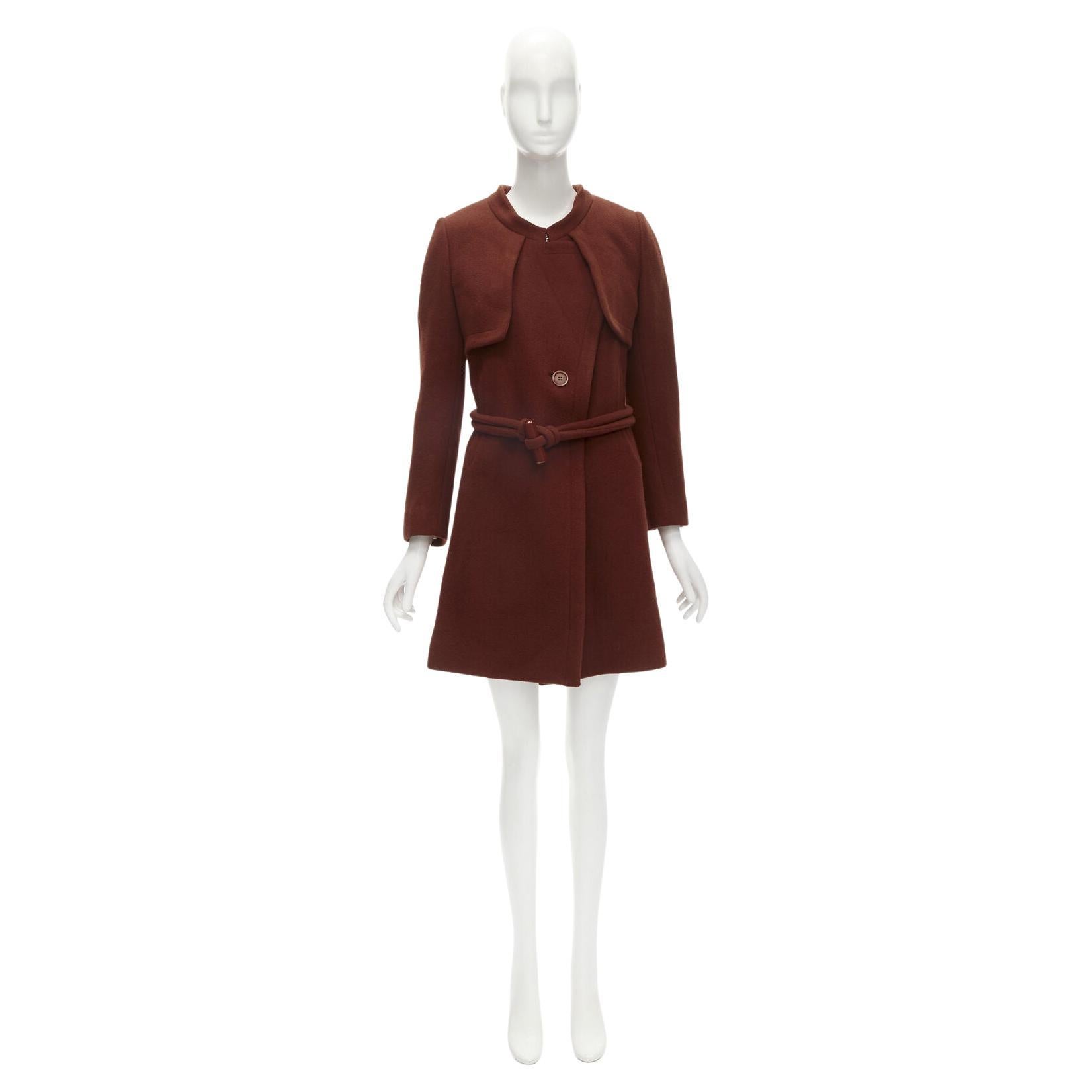 CHLOE 2015 brick red wool toggle belt long coat FR38 M For Sale