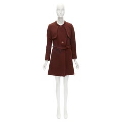 CHLOE 2015 abrigo largo con cinturón de botones de lana rojo ladrillo FR38 M