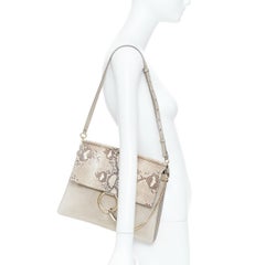 CHLOE 2015 Faye Small beige scaled leather suede O ring shoulder bag