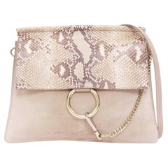 CHLOE 2015 Faye Small beige scaled leather suede O ring shoulder bag