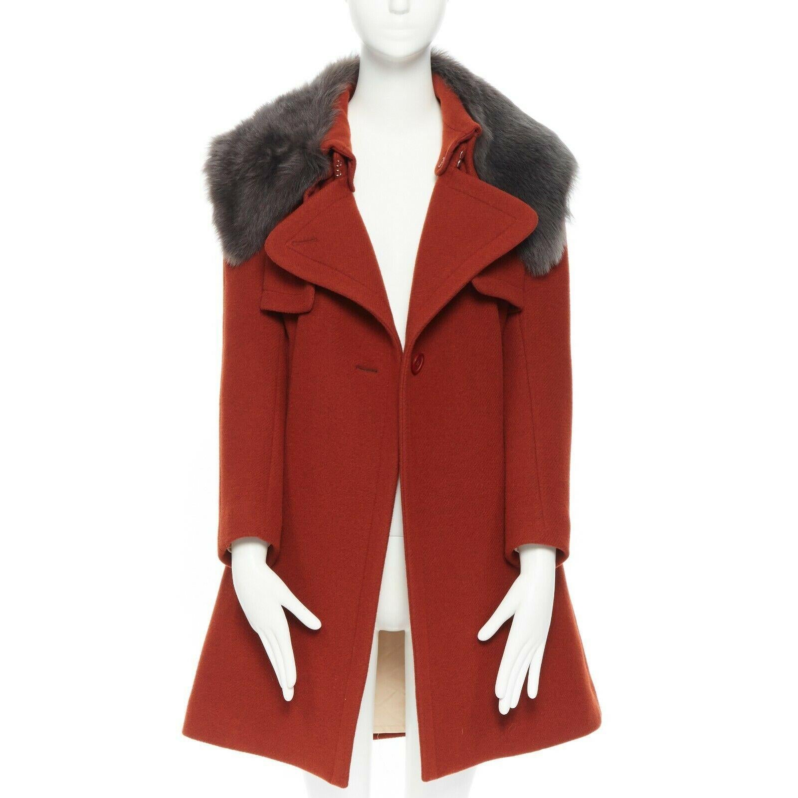 CHLOE 2015 red brown detachable lambskin fur shearling collar coat FR 38 M In Excellent Condition In Hong Kong, NT