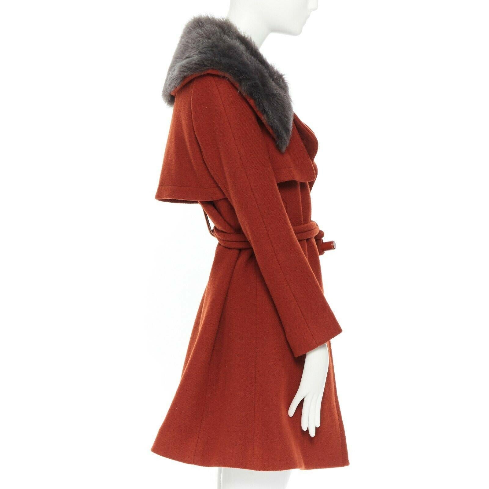 Brown CHLOE 2015 red brown detachable lambskin fur shearling collar coat FR 38 M