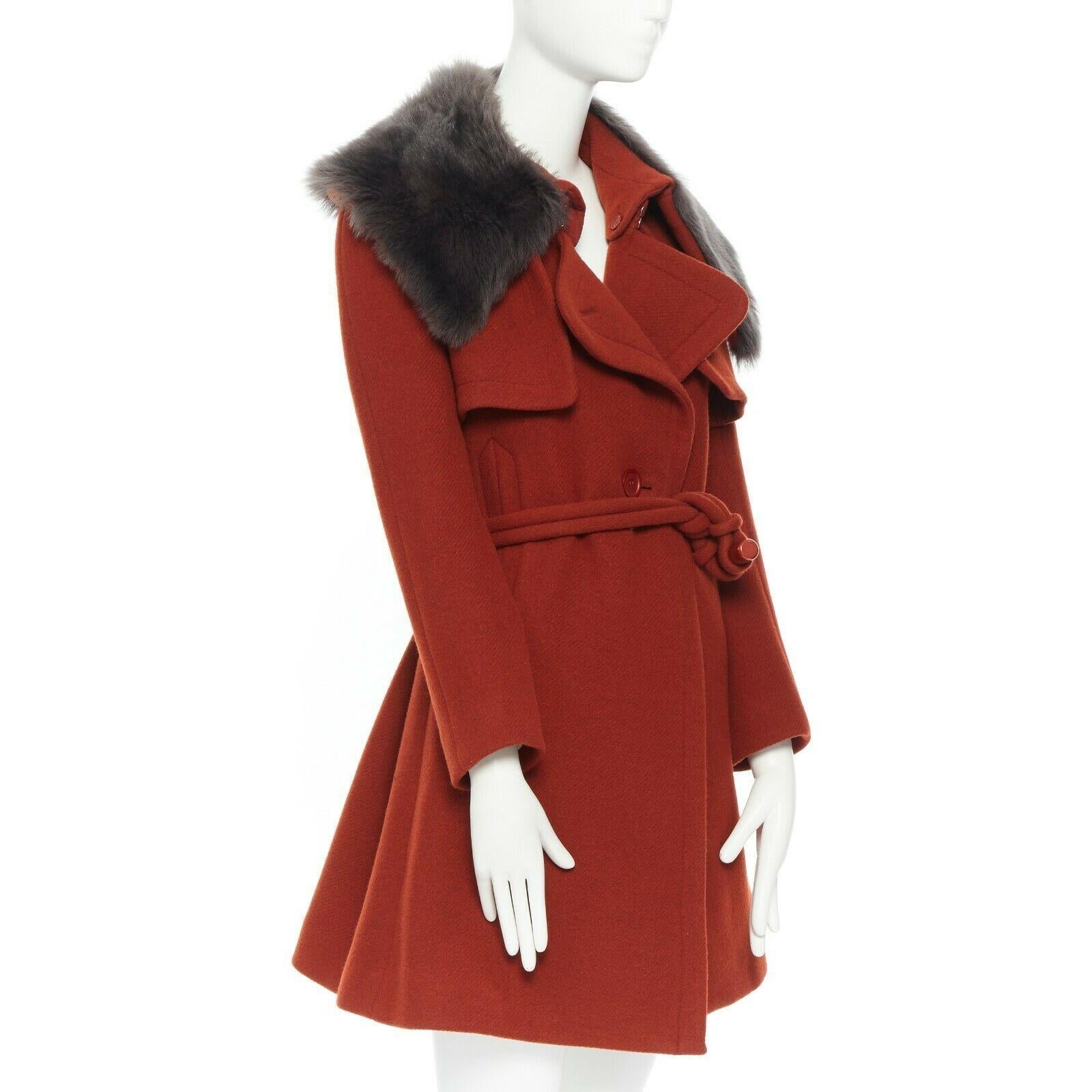 Women's CHLOE 2015 red brown detachable lambskin fur shearling collar coat FR 38 M