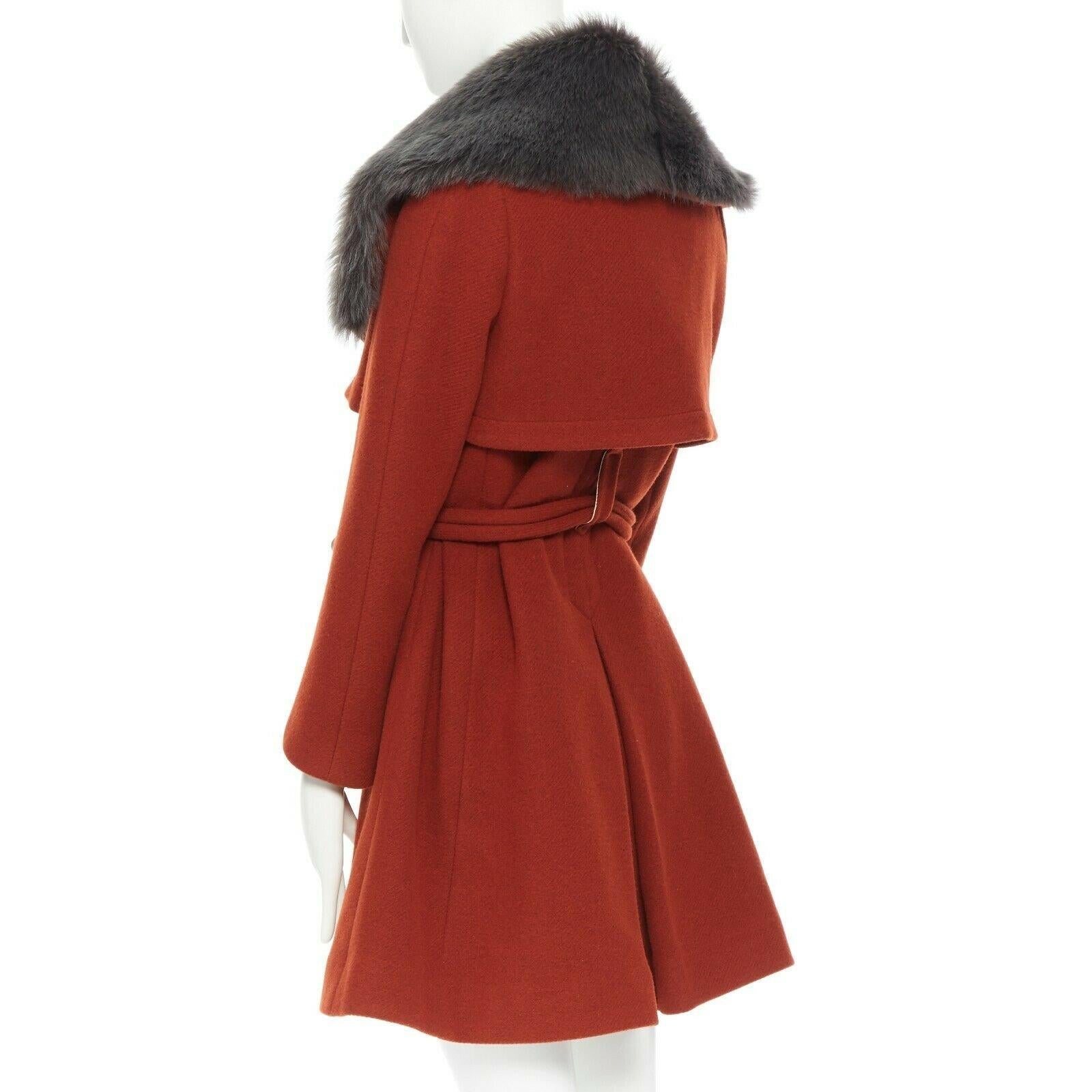 CHLOE 2015 red brown detachable lambskin fur shearling collar coat FR 38 M In Good Condition In Hong Kong, NT