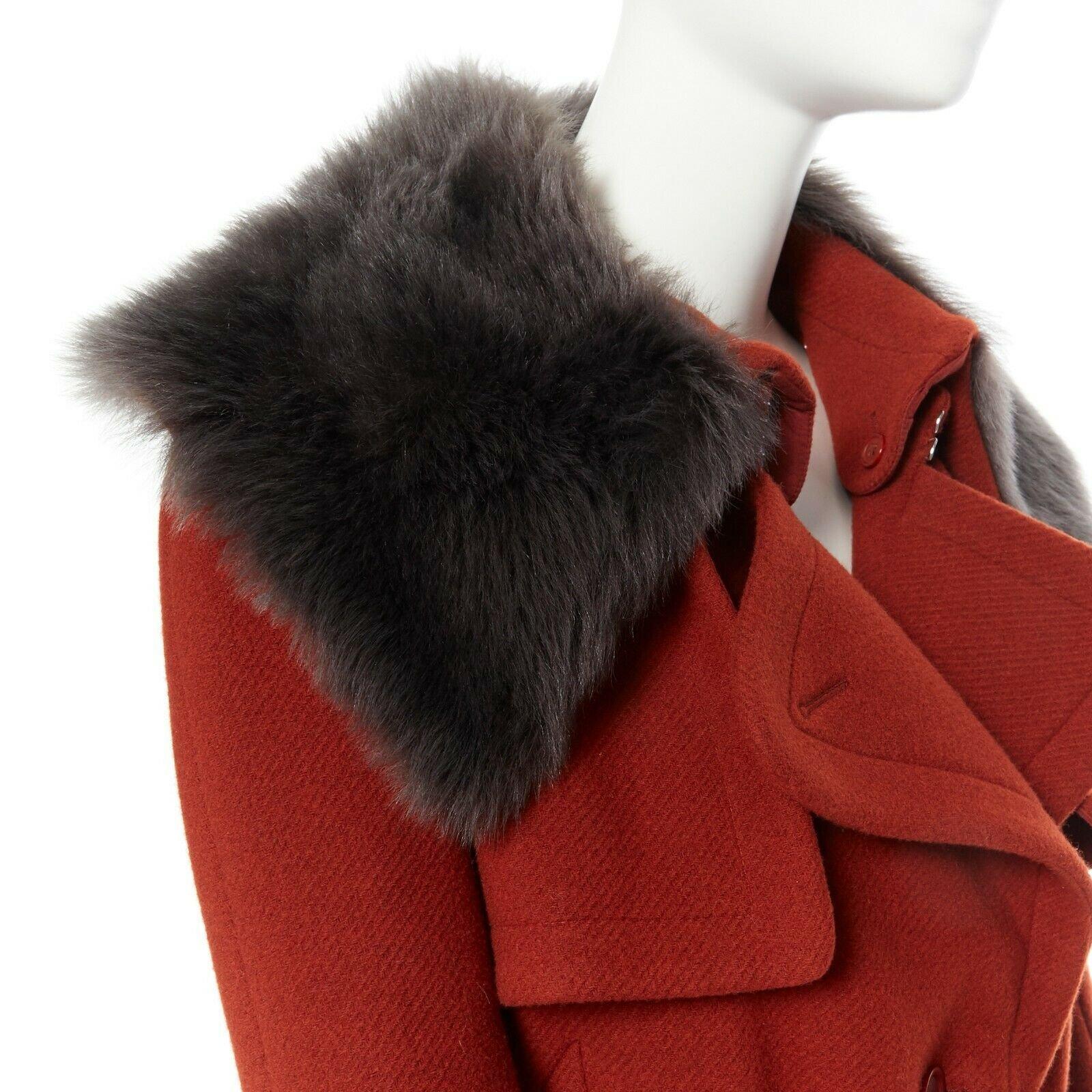 Women's CHLOE 2015 red brown detachable lambskin fur shearling collar coat FR 38 M