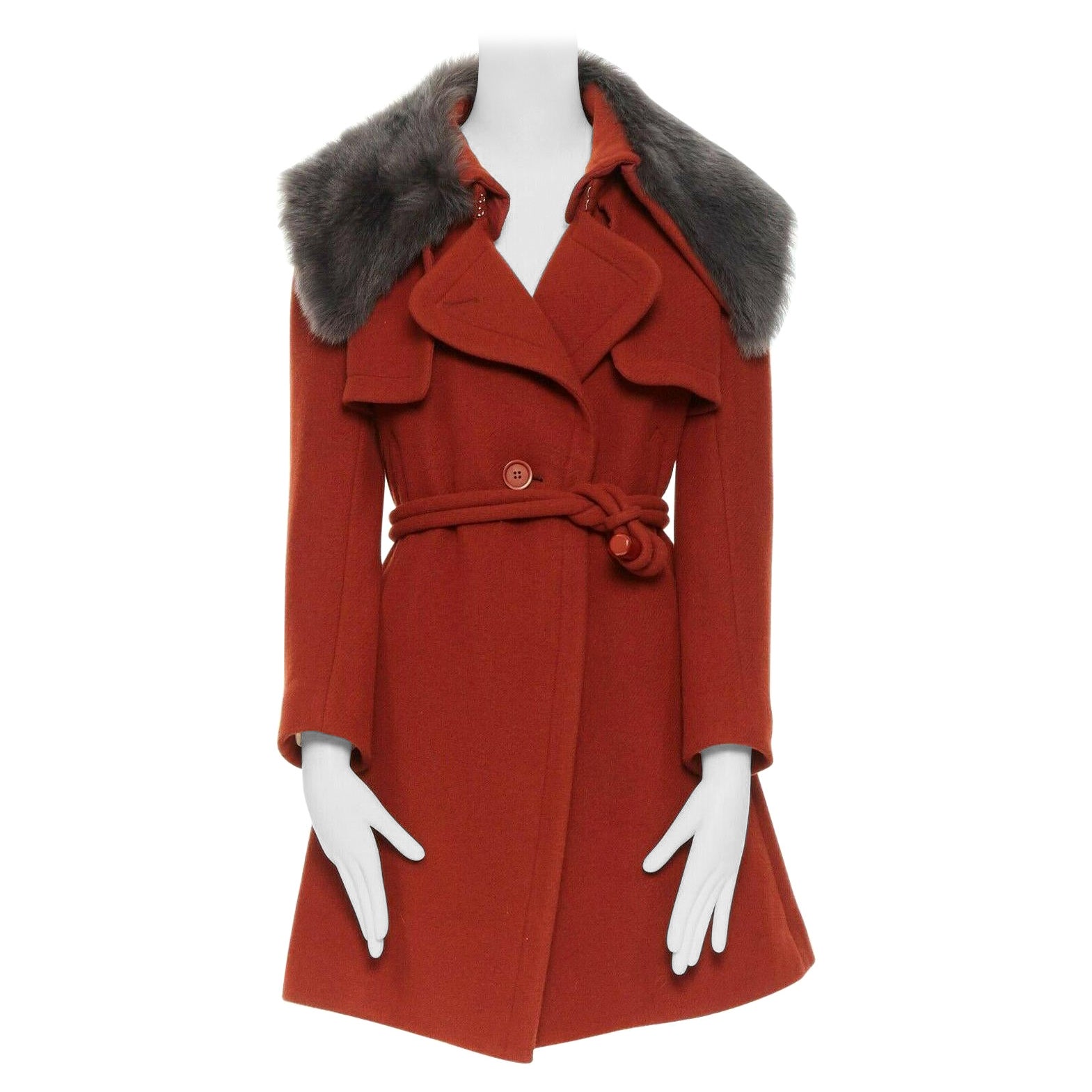 CHLOE 2015 red brown detachable lambskin fur shearling collar coat FR 38 M