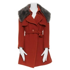 CHLOE 2015 red brown detachable lambskin fur shearling collar coat FR 38 M