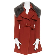 CHLOE 2015 red brown detachable lambskin fur shearling collar coat FR 38 M
