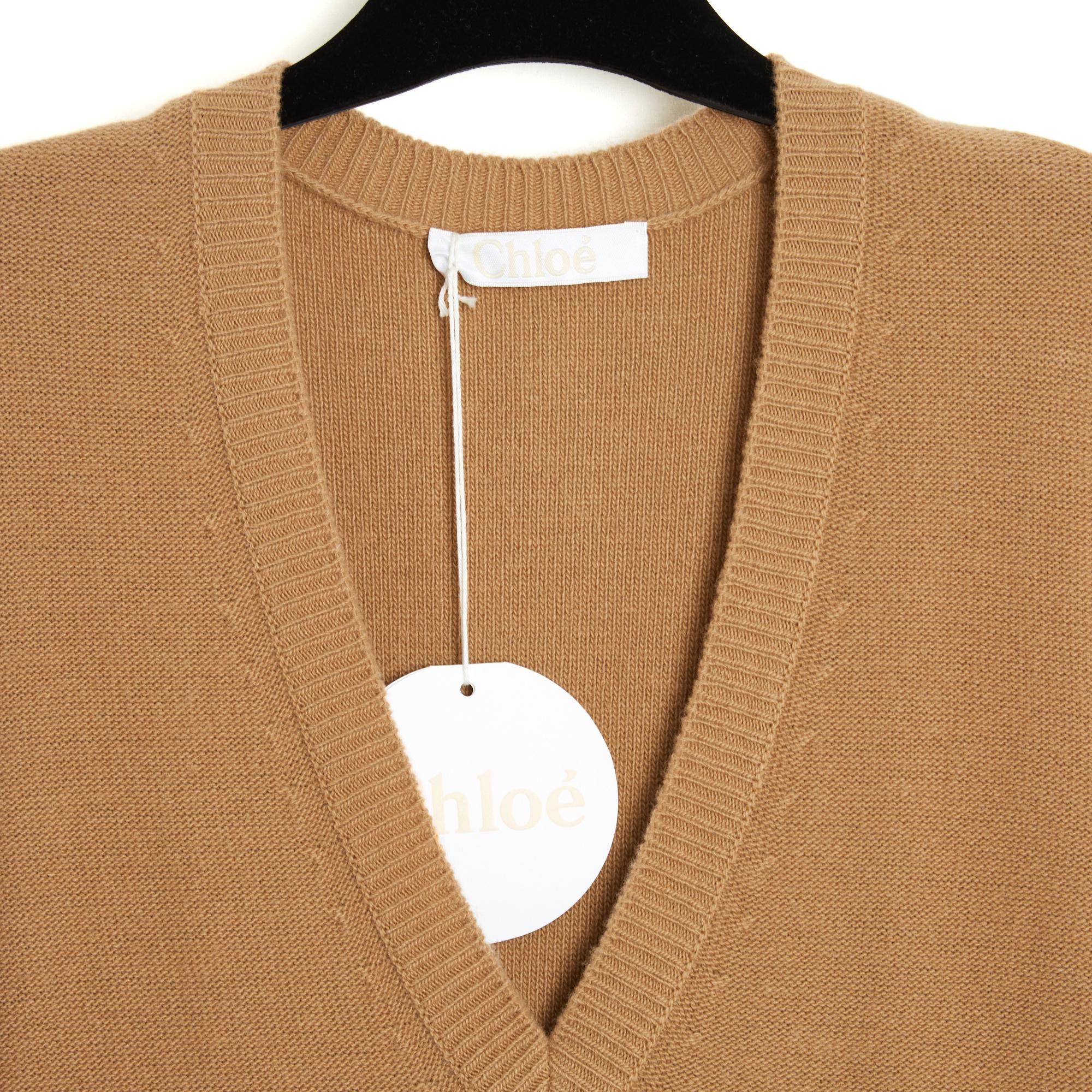 Brown Chloé 2015 Robe FR38 Maxi Camel Wool Knit Dress and Belt UK10 US8 New Chloe For Sale