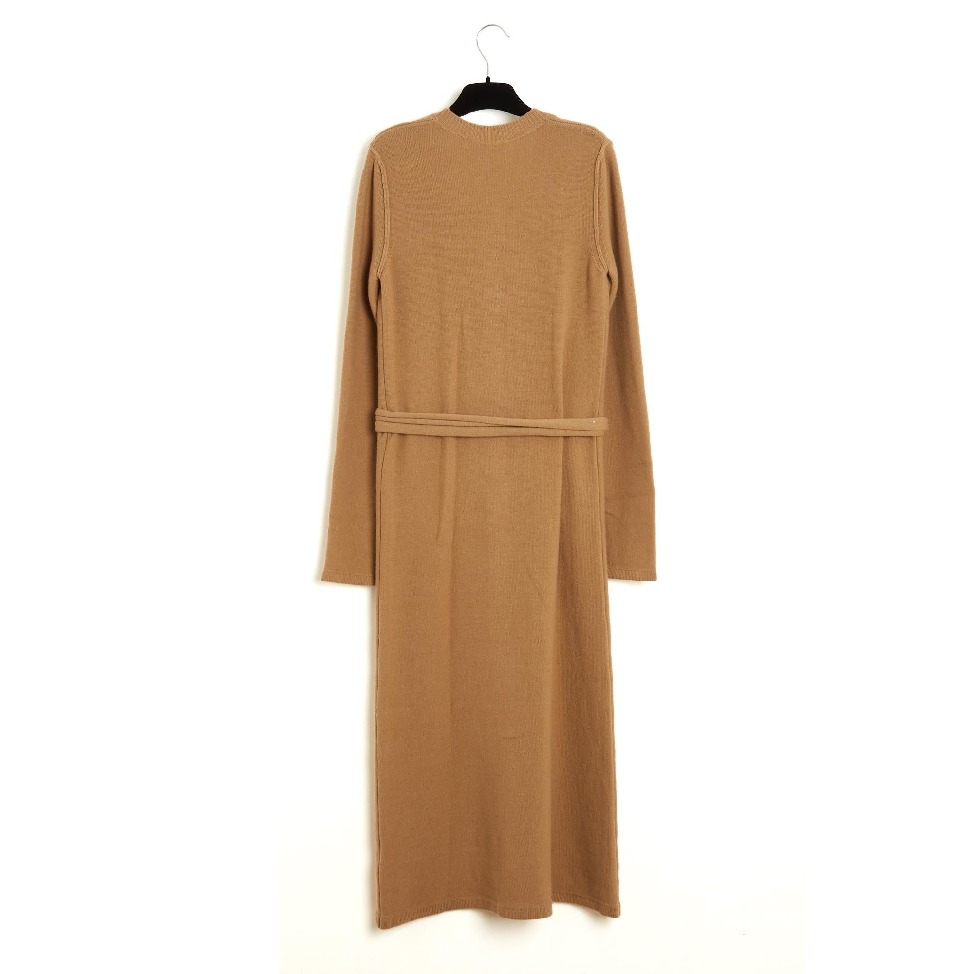 Women's or Men's Chloé 2015 Robe FR38 Maxi Camel Wool Knit Dress and Belt UK10 US8 New Chloe For Sale